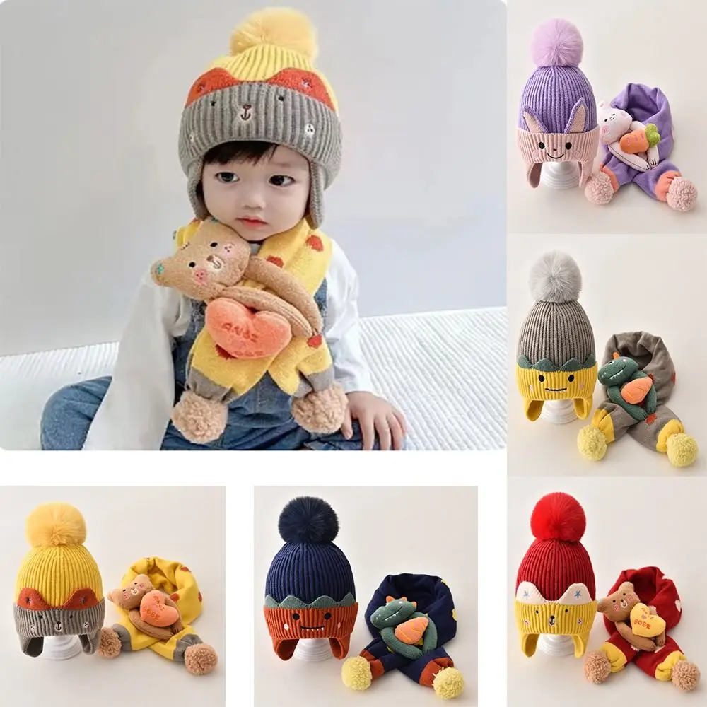 

6 Colors Baby Woolen Hat Scarf Set Cotton Autumn Winter Ear Protection Bonnet Caps Baby Hat Hat with Earflaps Boys Girls