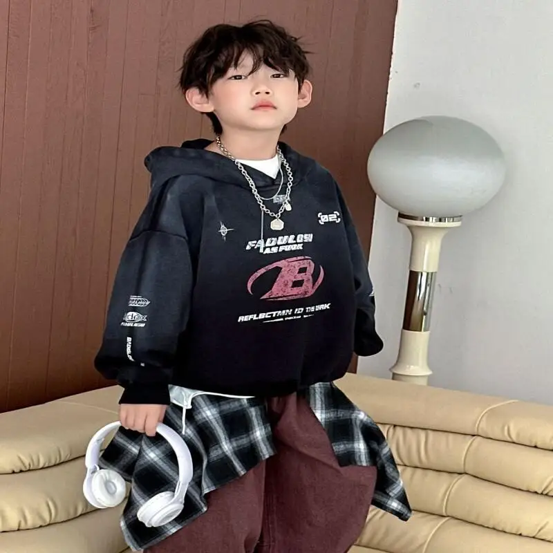 الصبي هوديي النسخة الكورية البلوز نمط جديد الطالب الأمريكي أزياء الشارع الشهير العلامة التجارية الخريف والشتاء قمم ملابس الأطفال #1
