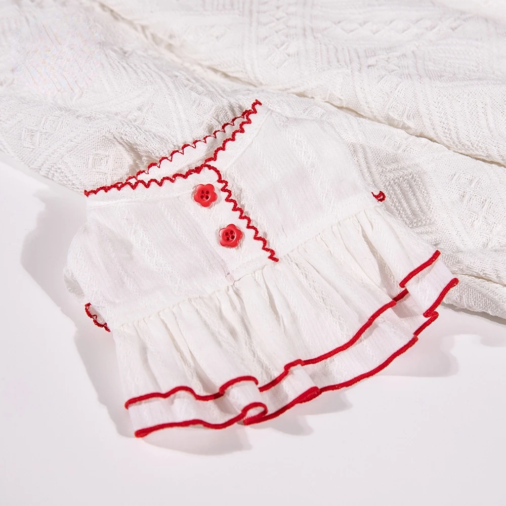 Spring Summer Cute Jacquard Bud Edge White Cotton Short Skirt Pet Clothes Cat and Dog Clothing Teddy Bear Cooling Summer Dog