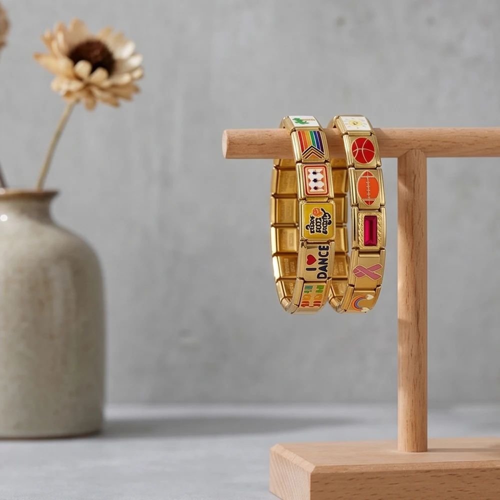 1 Stück Goldfarbenes Tägliches Zierliches Kirsch-Regenbogen-Herz Rosa Schleife Italienisches Gliederarmband für 9mm Armbänder DIY Perlen Edelstahl Schmuck – Detail 4