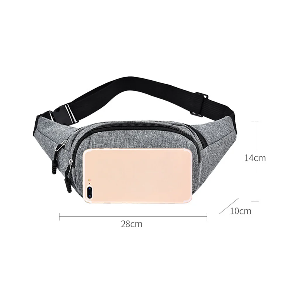 Adjustable Grey Sports Waist Bag Durable Oxford Cloth Running Belt Large Capacity Men Fanny Pack Outdoor Sports Accessories