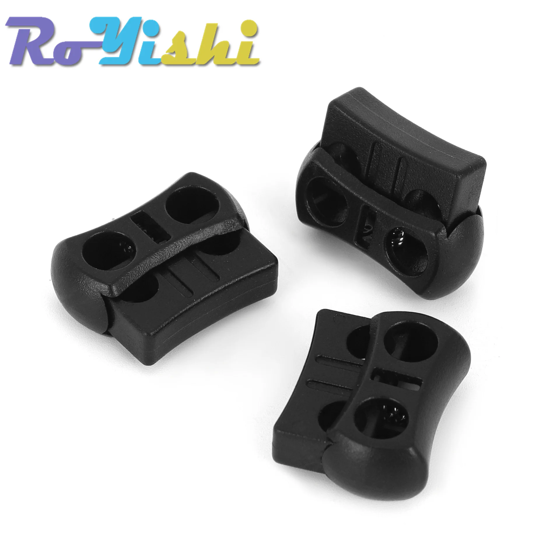 10 Pcs/Pack 2 Holes Cord Lock Toggle Stopper Plastic toggle clip  Black 15mm*20mm*7.5mm