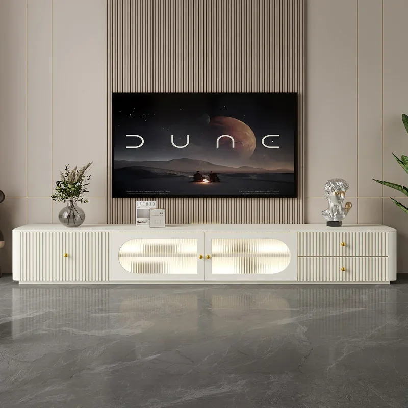 

Combination 2024 New TV Cabinet Coffee Table Household Living Room Small Apartment Cream Wind Solid Wood Rock Board TV Cabinet