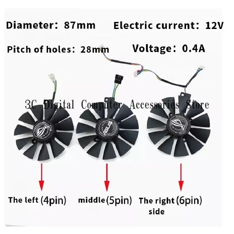 مروحة بطاقة رسوميات pl09210s12hh ، 87 ، 28 ، لـ Asus drig ROG strig GTX ، 1080ti ، 1070ti ، 208 ، RX ، 10000 ، 12V ، 0.4A
