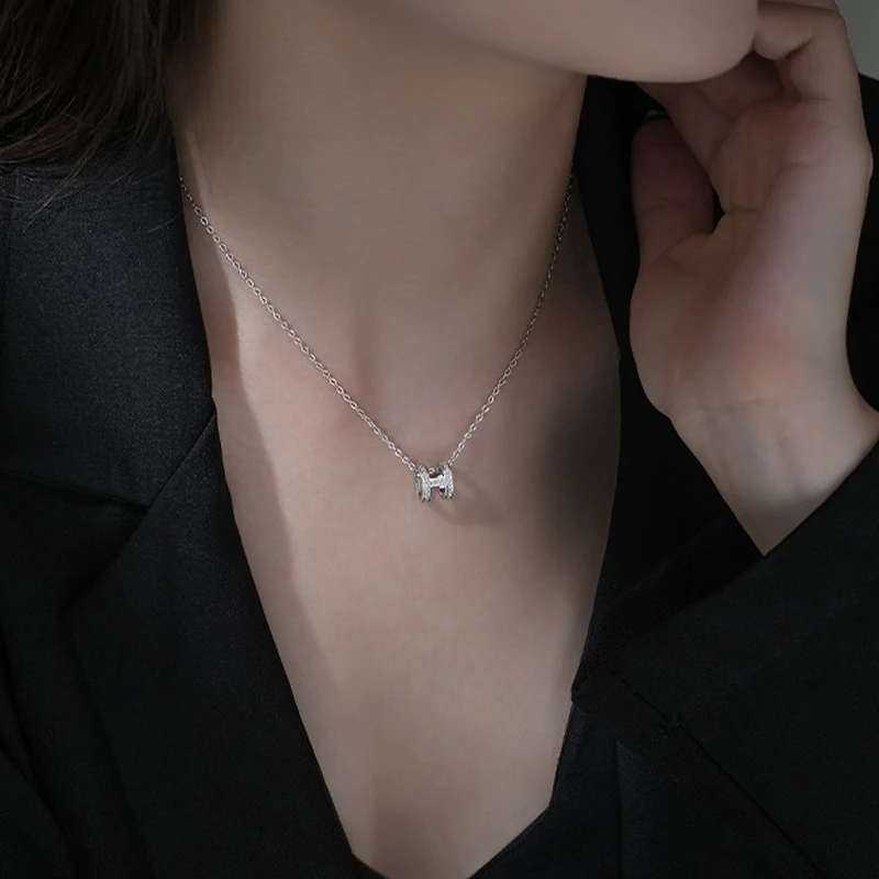 JYJIAYUJY 100% Whole Original Pure Silver S999 45CM Necklace Chain H Letter Zircon Style Fashion Woman Jewelry Gift Daily JYN121