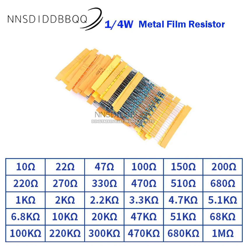 

1/4W DIP Metal Film Resistor Five color ring resistance 1% precision Total 30 Values,10PCS of Each Value