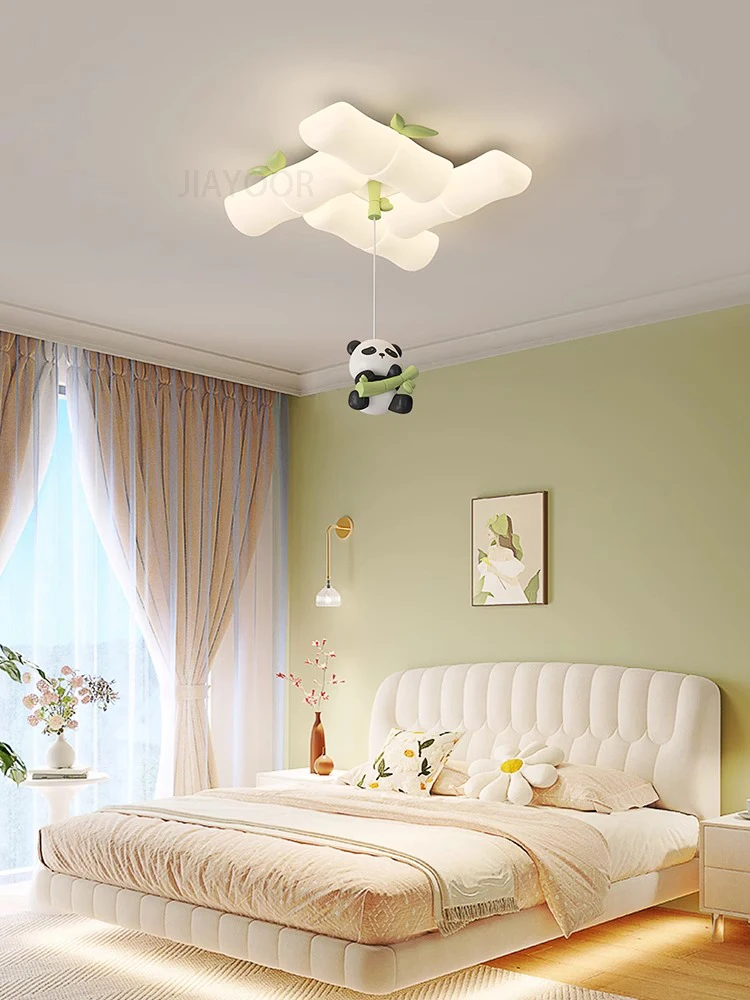 2025 LED Modern Panda Ceiling Lights For Children's Room Baby Boy Girl Bedroom Lustre Indoor Home Decoration Creative Chandelier