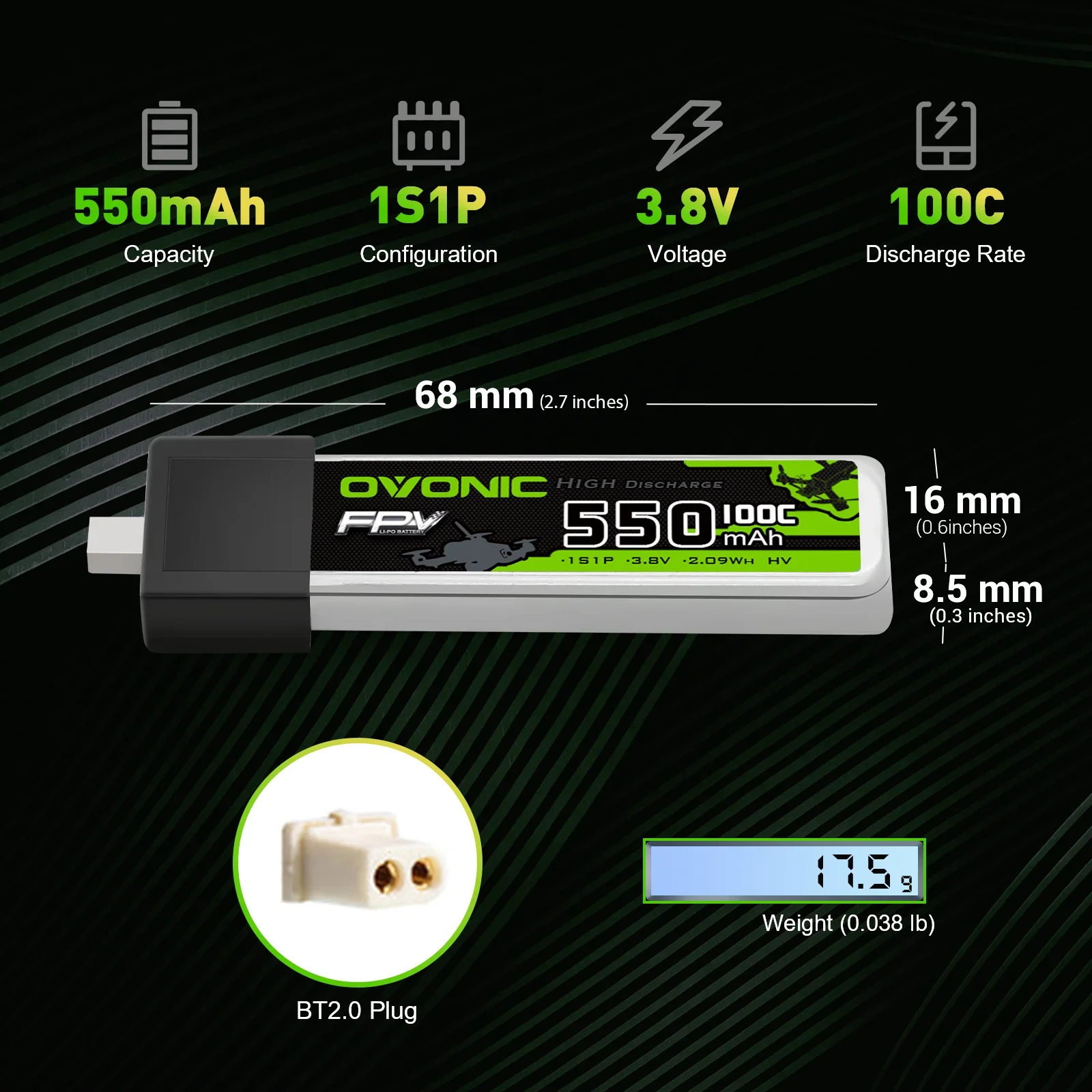 Drone Battery Bag - OVONIC 1S LiHV 550mAh 100C High