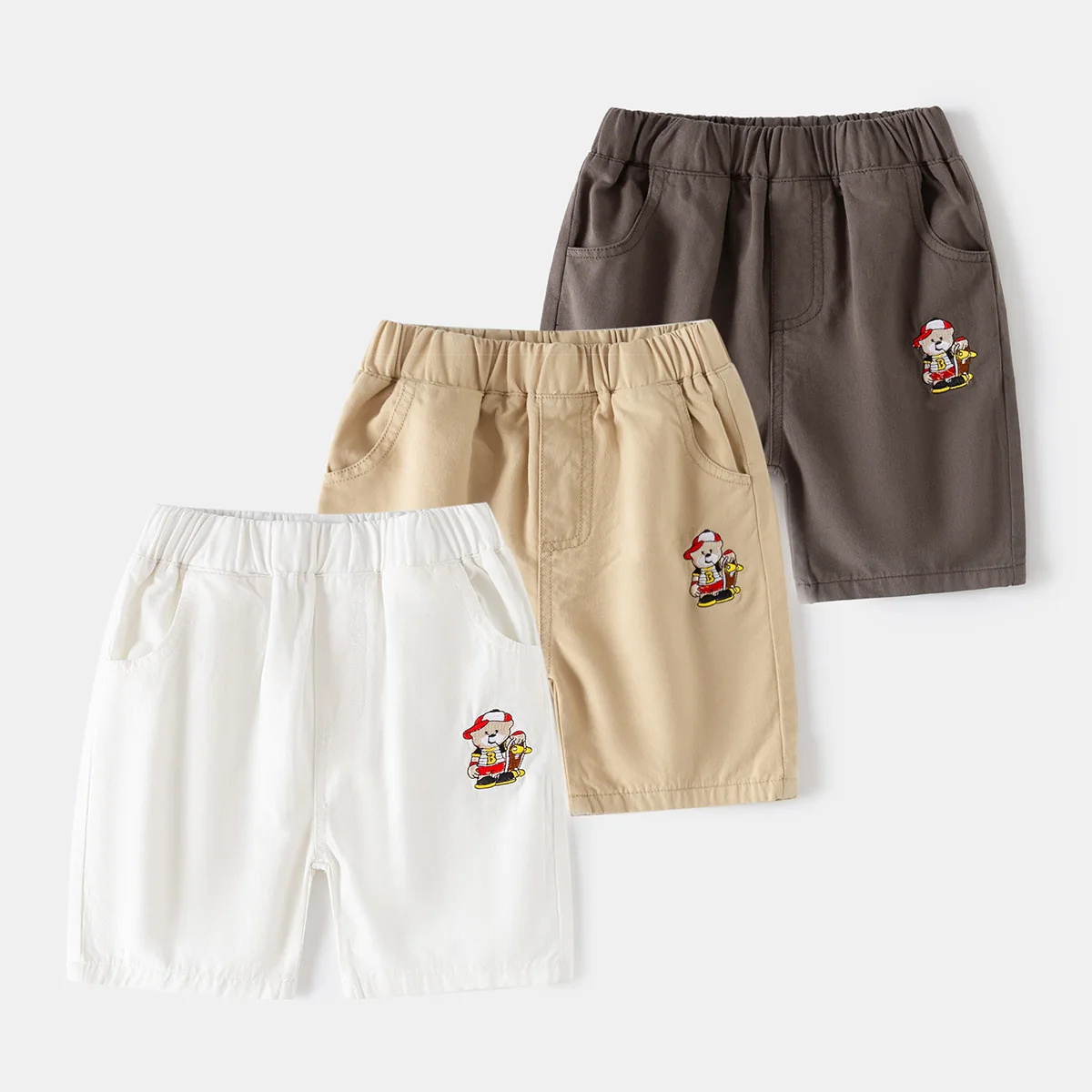 Cute Bear Boys Shorts Summer Elastic Waist Toddler Kids Knee Length Pants Children's Clothes