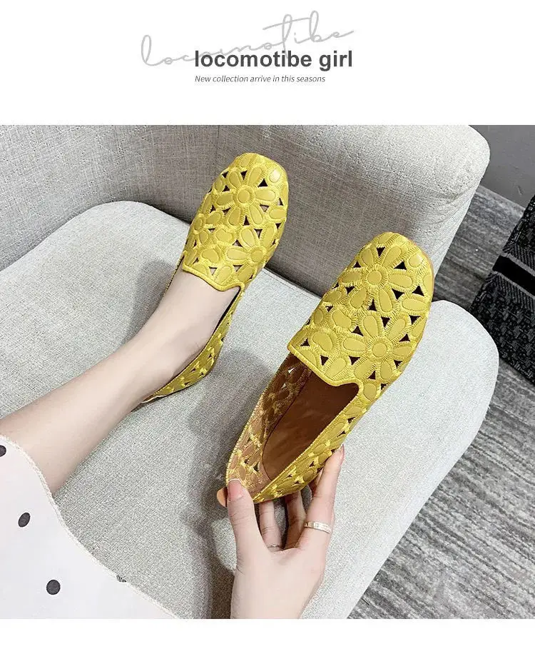 Size 35-42 Square Toe Summer Shoes for Women Embroidery Designer Shoes Soft Slipon Loafers Moccasin Leisure Women's Ballet Flats