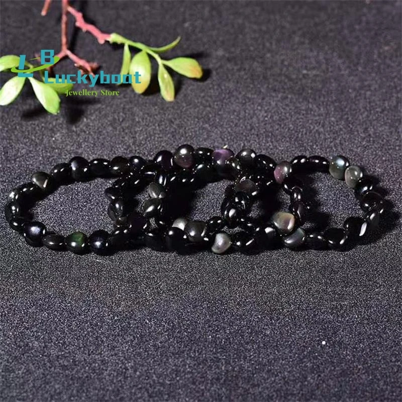 Natural rainbow eye obsidian heart-shaped single-loop bracelet DIY accessories hand ornaments with different eye colors bangles