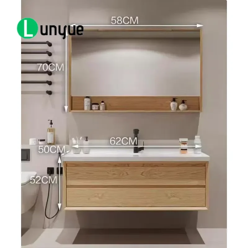 Modern Rectangular Solid Wood Bathroom Sink Cabinet Wall Mounted Durable Easy to Clean for Family Hotel Villa