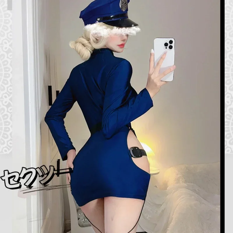 Sexy Open Borst Vrouwelijke Cop Politieagent Uniform hol Politieagentes Kostuum Volwassen Vrouwen Politie Cosplay Jurk Anime Outfits