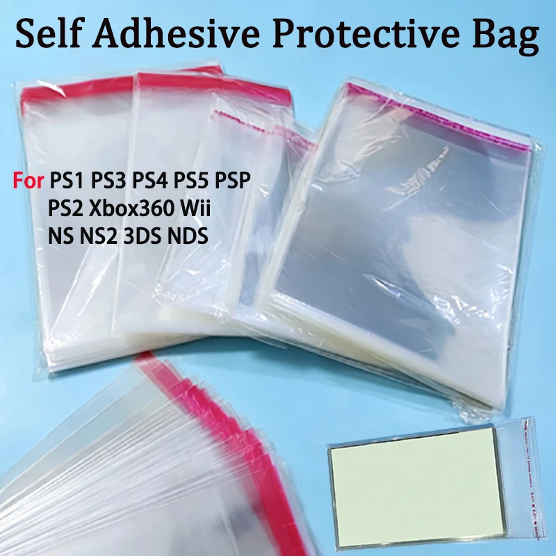 100PCS Self Adhesive Protective Bags for PS1 PS2 PS3 PS4 PS5 PSP Xboxone Xbox360 Wii NS NS2 3DS NDS Game Box Dustproof Sleeve