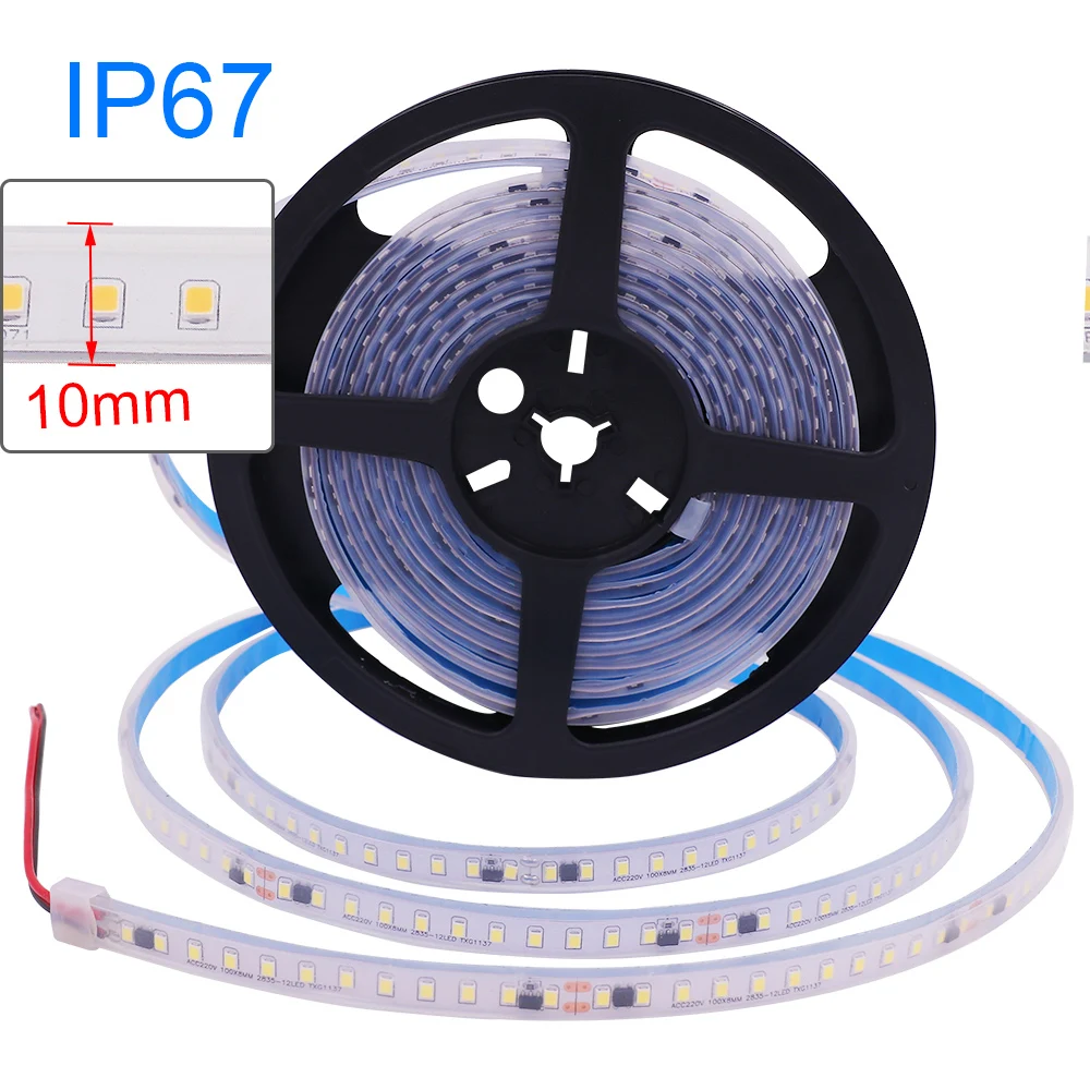 LED Strip Light AC 220V 2835 5m 10m 30m 50m Waterproof IP67 IP55 120 LEDs Flexible Led Tape Lamp 9 Colors Home Decoration