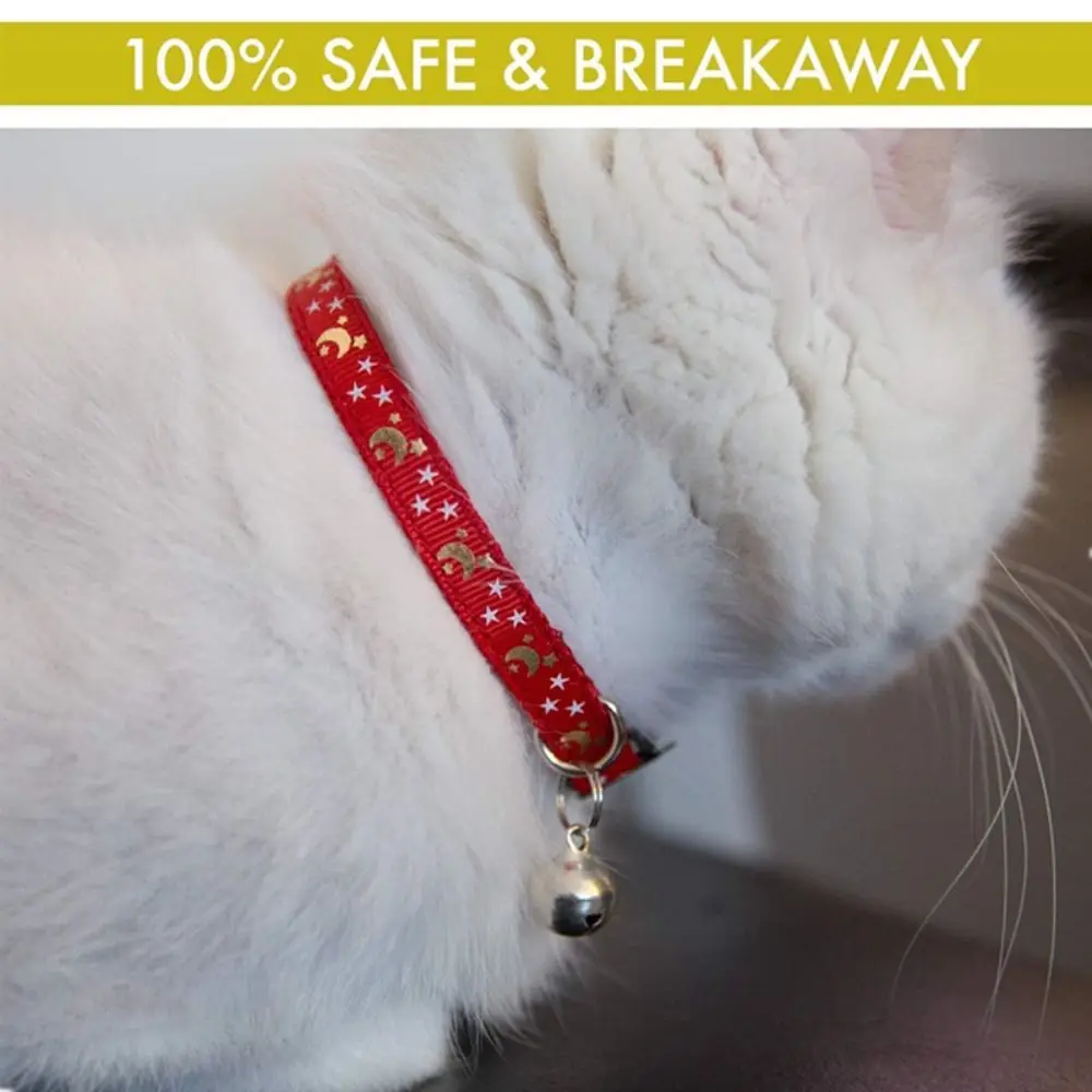 Adjustable Cat Kitten Collar With Bell Cartoon Star Moon Pet Collar Safety Buckle Reflective Puppy Necklace for 4Pcs/Set