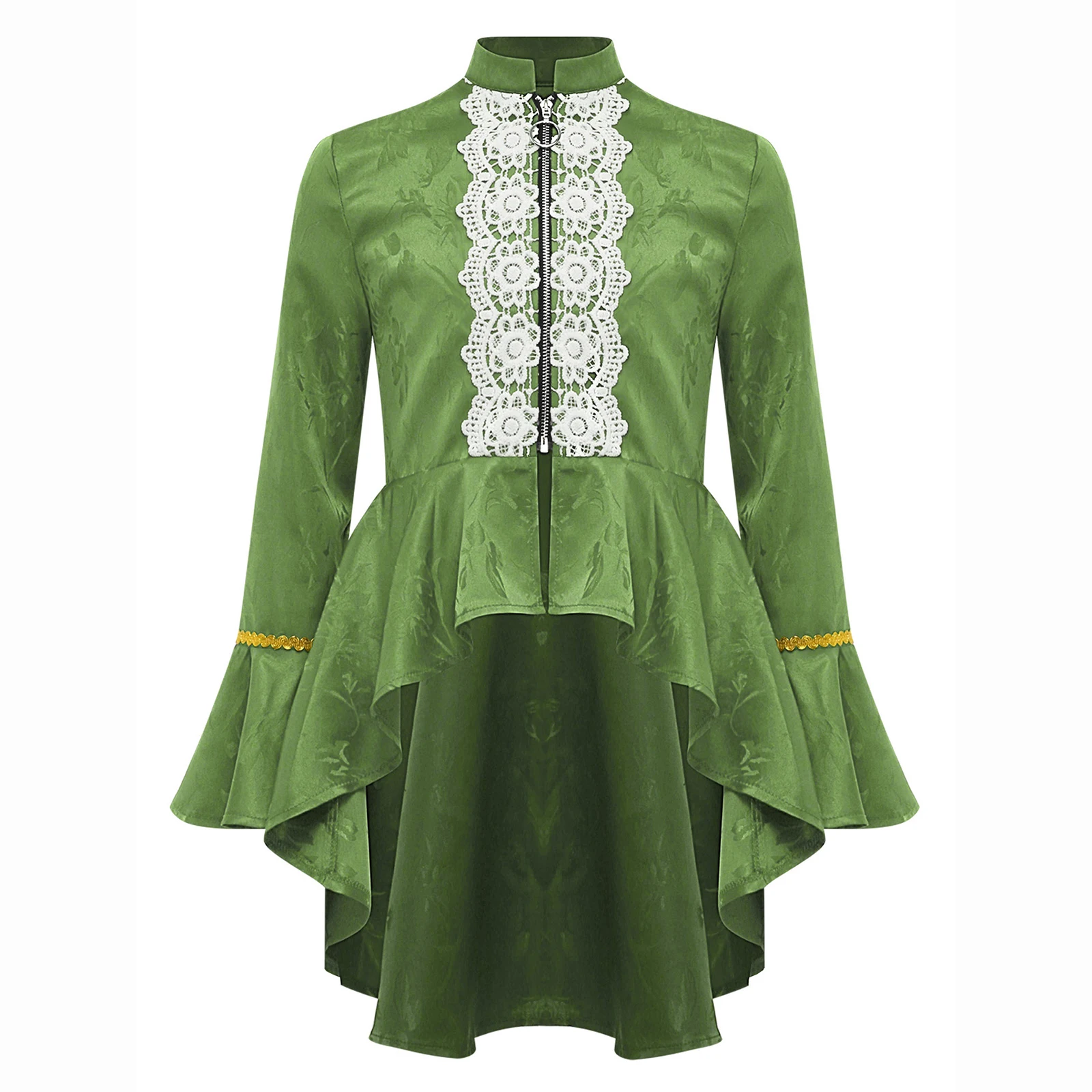Kids Girls Steampunk Victorian Pirate Gothic Tailcoat Halloween Medieval Renaissance Cosplay Costume Lace Flounce Tuxedo Jacket