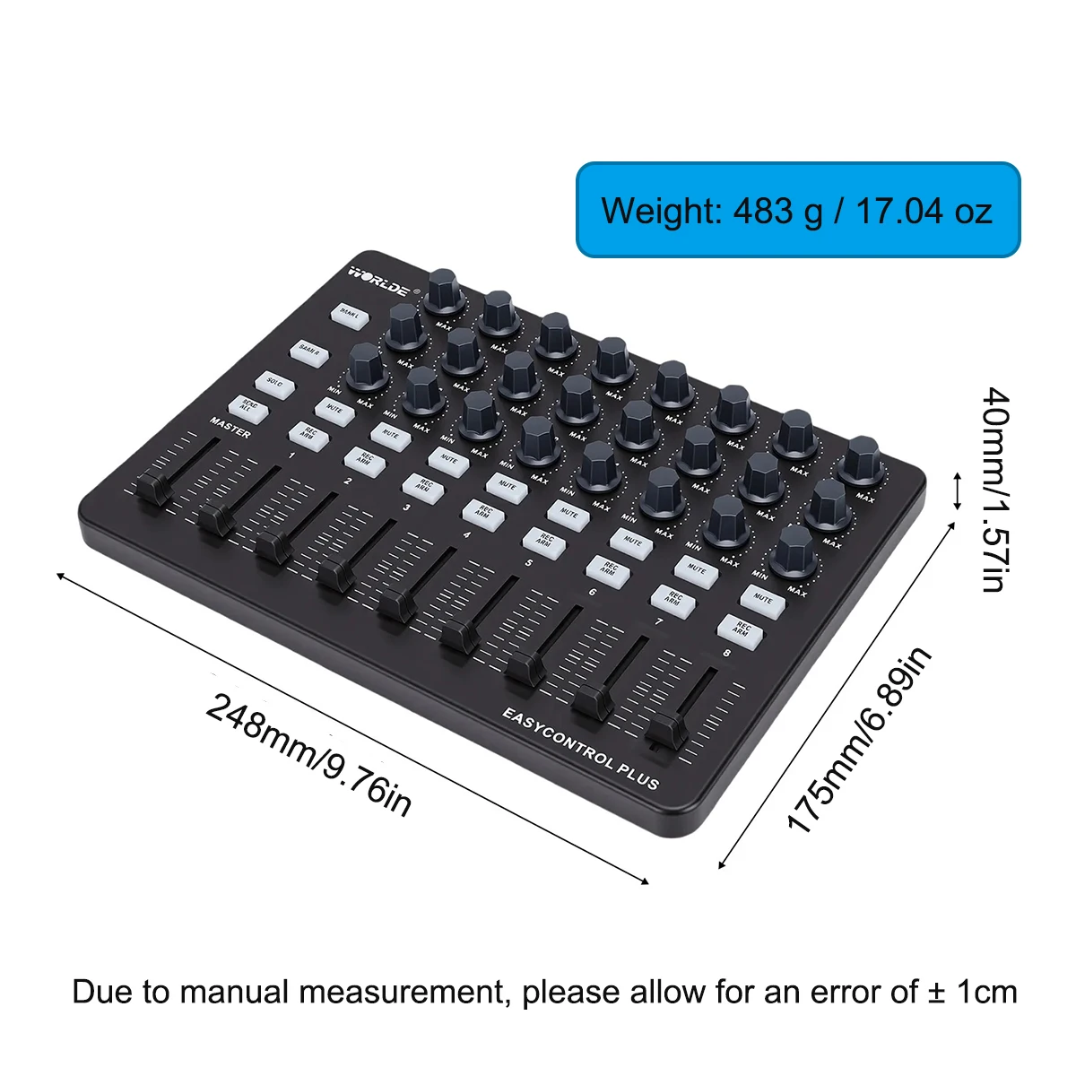 Worlde Easycontrol Plus MIDI Controller – 128-Level Sliders, One-Tap Sync, Plug-and-Play for Mac/PC/Android/iOS, 483g Compact
