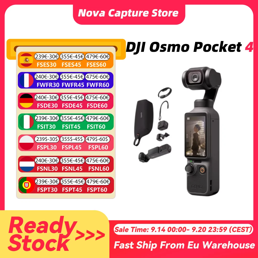 【Spedizione UE】DJI Osmo Pocket 4 con Sensore CMOS da 1" e Stabilizzazione a 3 Assi 4K/240fps, Memoria Integrata da 107GB e Trasferimento a 800MB/s