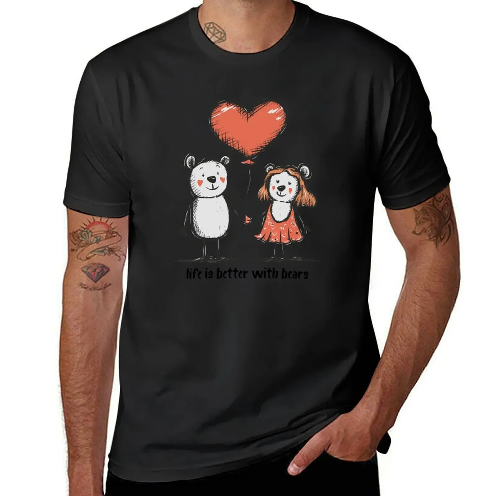 Bears Love Couple Stick Figure Couple Funny Animals T-shirt anime boys animal print vintage plus sizes T-shirts for men cotton