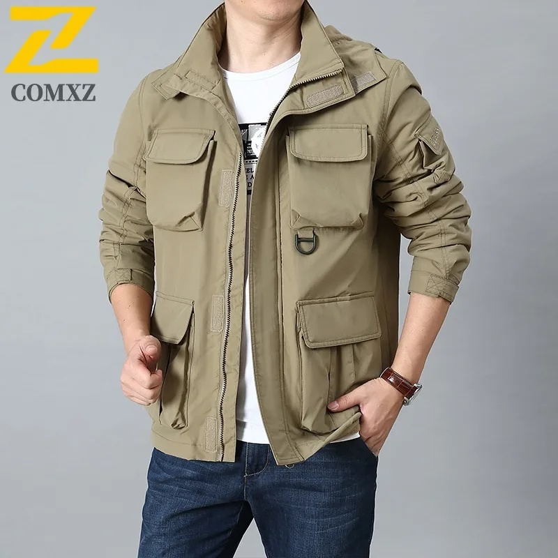 

COMXZ 2025 Spring Autumn Winter Outdoor Casual Fleece Lined Thick Multi Pocket Big Size Jacket Windproof Hiking Trekking Coat