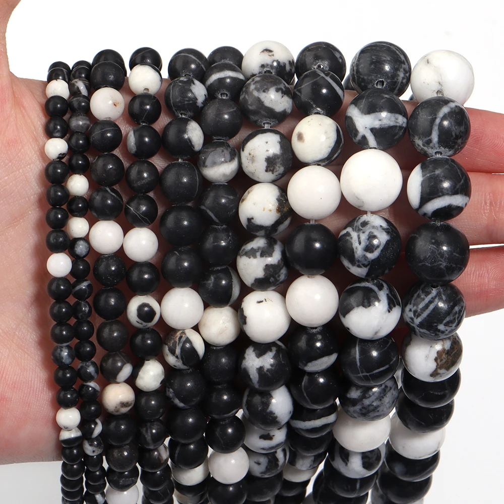 4 6 8 10 12mm Natural Stone Beads Black White Loose Spacer Round Beads For DIY Bracelet Necklace Jewelry Making Accessories