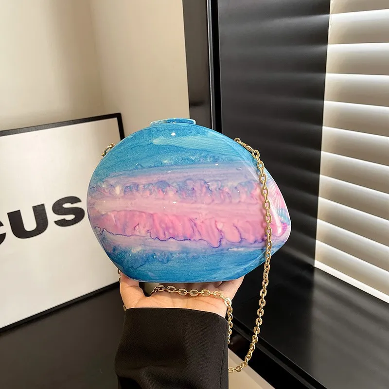 

Acrylic Goose Egg Marble Irregular Clutch Purse Handbags Bright Face Simple Gradient Personality Dinner Bag Chain Shoulder Bags