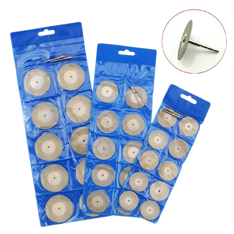 10Pcs 16-40mm Mini Diamond Cutting Disc with Conneting Rod Ceramic Glass Jade Electric Grinding Saw Blade Power Tool Accessories