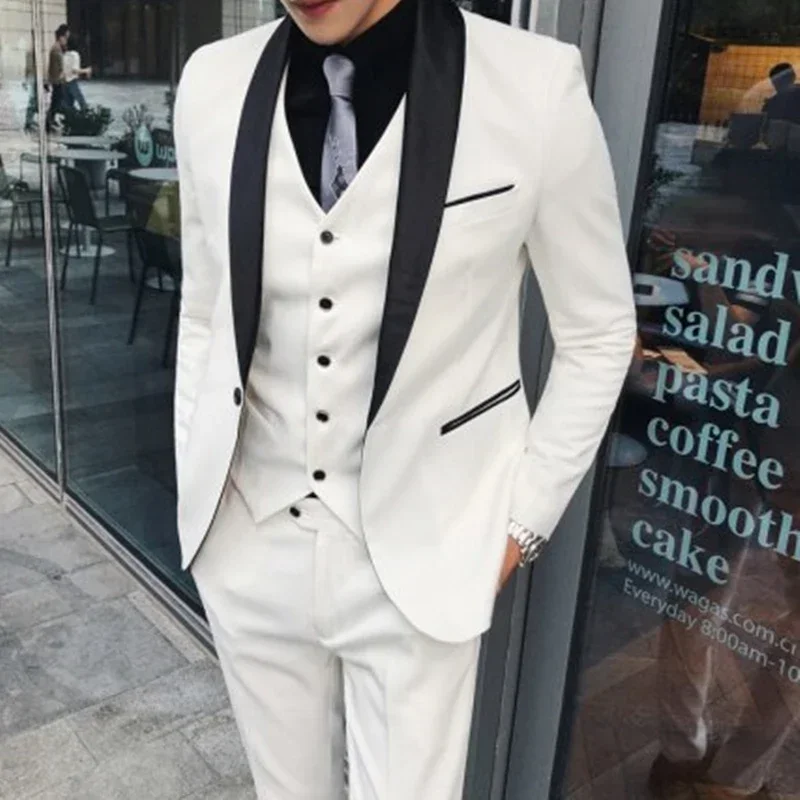 2024 White Latest Design Elegant Men Suits Smart Casual Slim Fit Blazers Hombre High Quality Custom 3 Piece Set Costume Homme