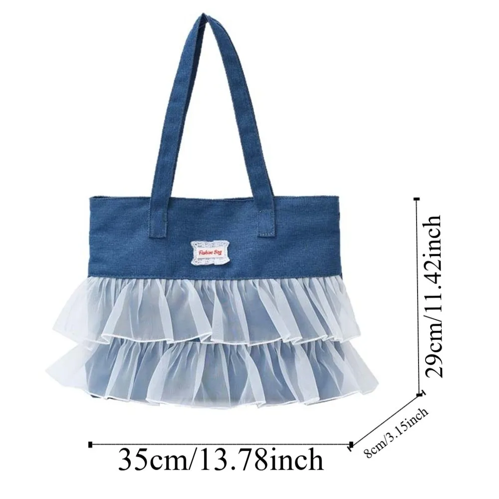 حقيبة التخزين المحمولة الدنيم الأزرق حمل حقيبة سعة كبيرة الكورية نمط الدنيم الدانتيل حقيبة يد تنوعا الأسود تحت الإبط حقيبة الصيف