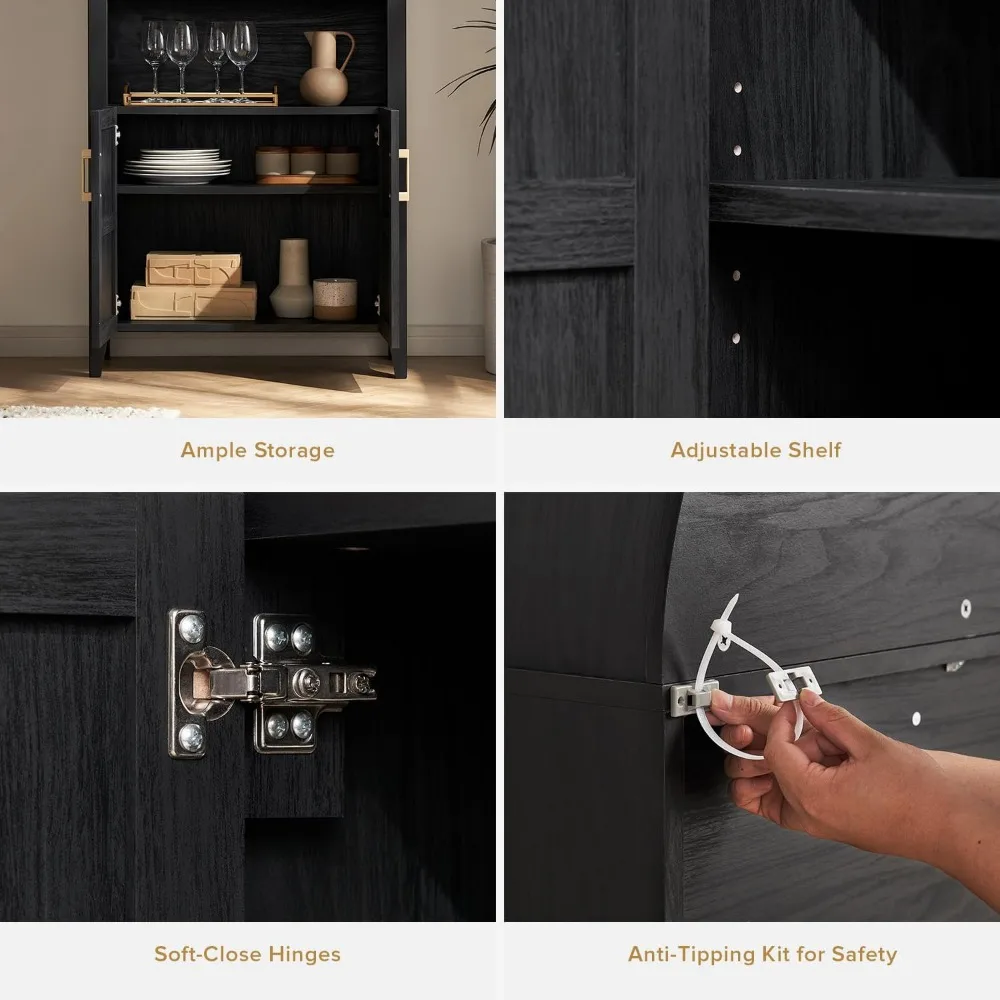 خزانة مقوسة بطول 77.4 بوصة، خزانة كتب مقوسة من 5 طبقات مع أبواب وأرفف قابلة للتعديل، رف كتب على شكل قوس مع مساحة تخزين،