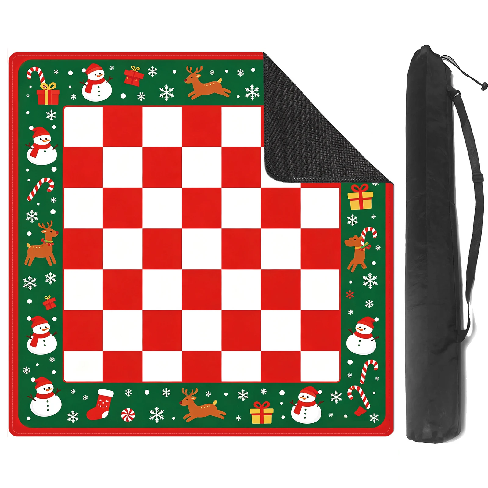 Christmas Mahjong Mat For Table With Bag, American Neoprene Mahjong Mat,Non-Slip Noise-Reducing Game Mat