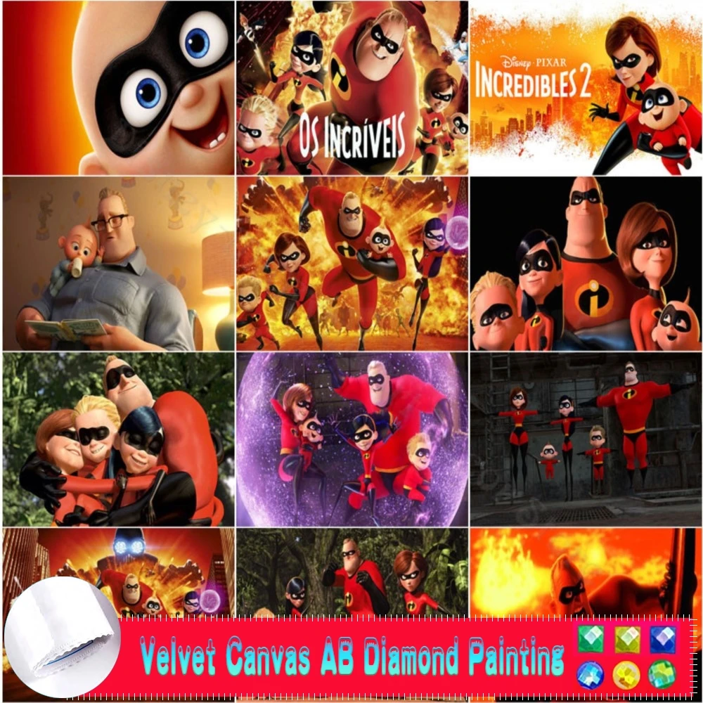 Disney AB Velvet Canva Diamond Painting The Incredibles Cartoon Pictures Bob Save Humanity And Protect The Earth Mosaic Art Gift