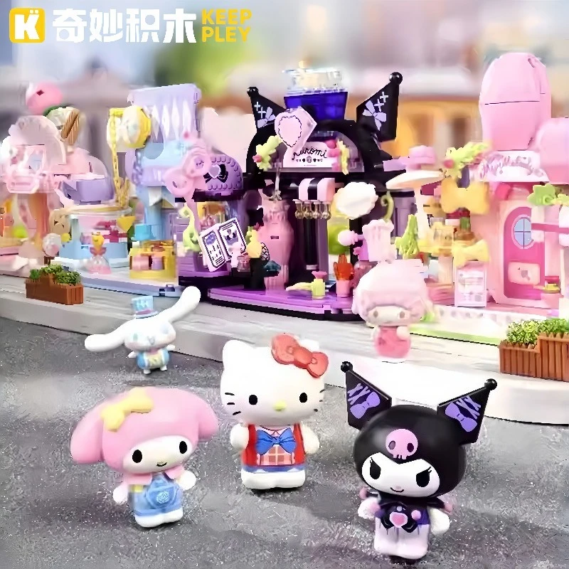 Keeppley Sanrio Building Blocks Hello Kitty Cartoon Street View Cinnamoroll Grocery Store Assembly Model Children's Toy Gifts