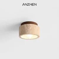Led Ceiling Lamp Surface Mounted Downlight Japanese Style Stone Wood Light Round 110V220V For Living Room Corridor Porch Balcony