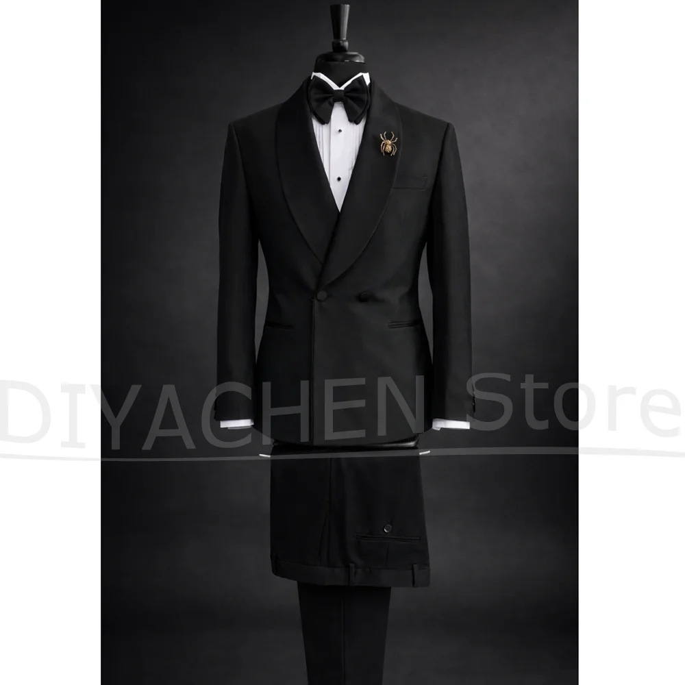 

Men Black Shawl Lapel Suit 2 Piece Slim Fit Double Breasted Tuxedo Formal Wedding Party Prom Business Luxury Evening Outfit