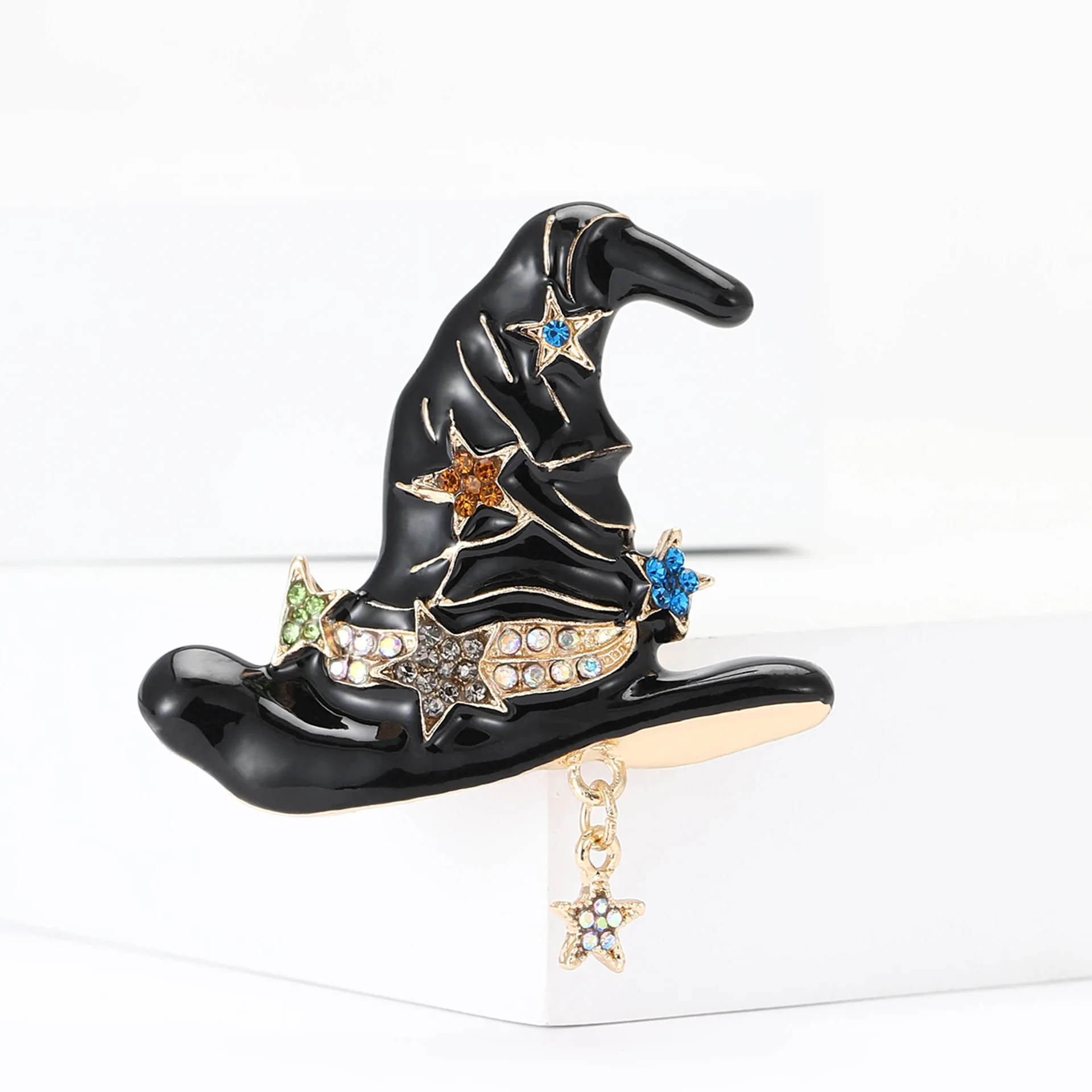 

Creative Alloy Enamel Magic Hat Brooch Fashion Rhinestone Star Witch Hat Brooches For Women Men Casual Party Jewelry Gifts