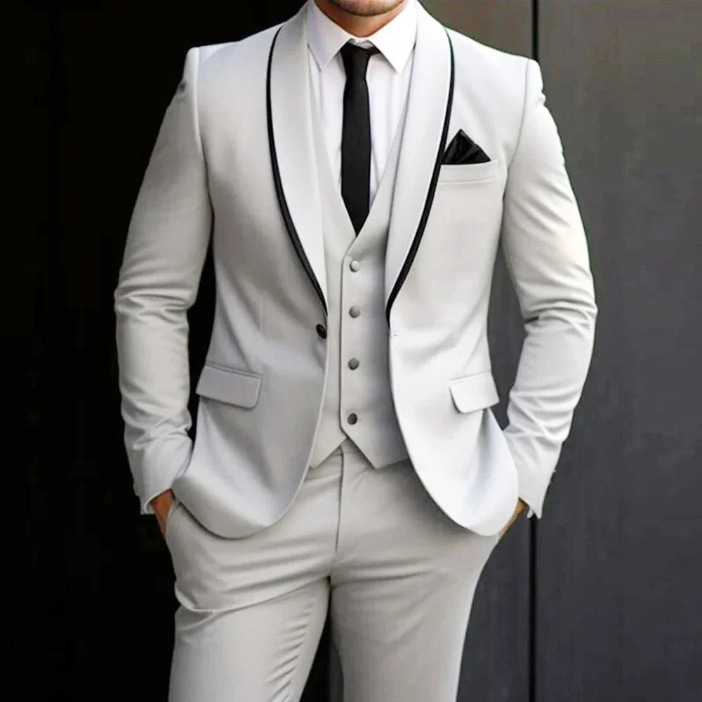 

Customized White Men's Suits Single Button Chic Shawl Lapel Wedding Suit Evening Party Business Casual Outfit Formal Blazer