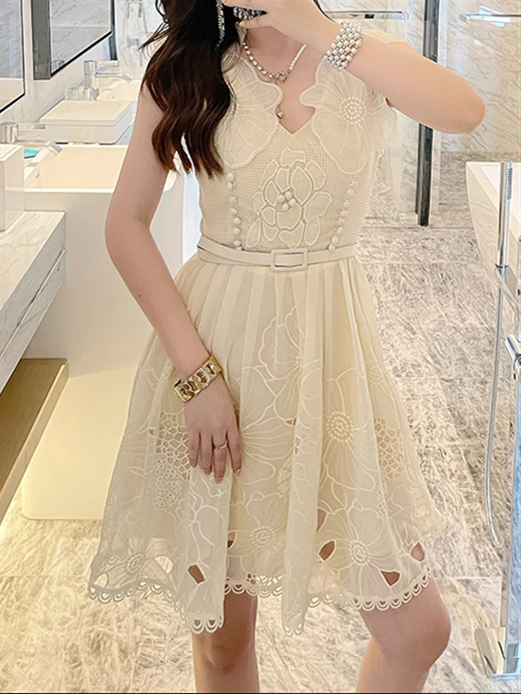 Sundress Women Sleeveless Beach Dress Dresses 2023 Party Runway Vintage Sexy Embroidery Boho Backless Lace Summer Woman Vestido