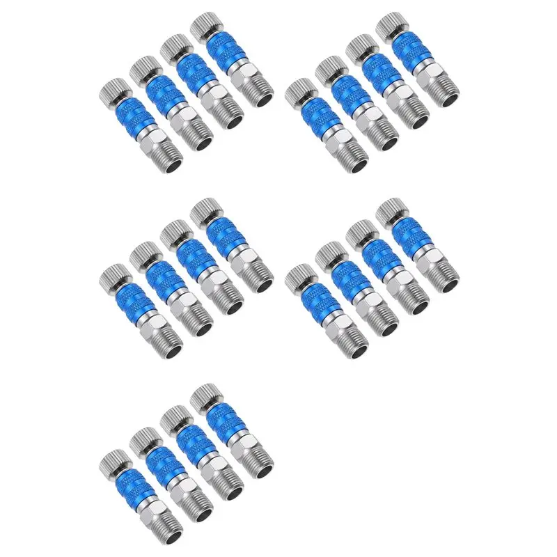 ABMI-1/8 Air Brush Quick Connect Set, 20Pcs Metal Quick Release Disconnect For Air Brush Hose, Blue Silver,