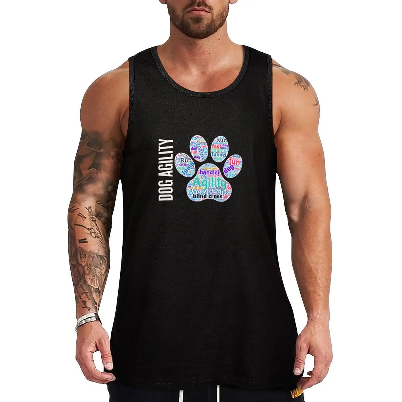 Dog agility lover - Dog agility word cloud in shape of paw Tank Top men clothes Sports shirt man man vest