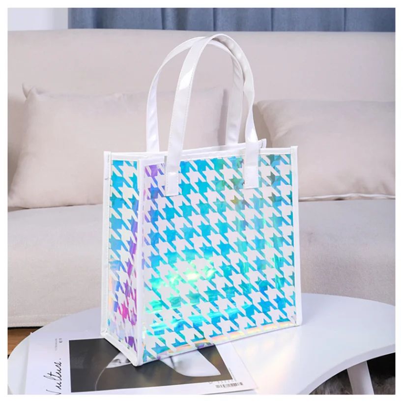 Fashion Transparent Laser Portable Packaging Bag High End Gifts Daily Chemical Products Shopping PVC Clothing Store Bag Tote Bag