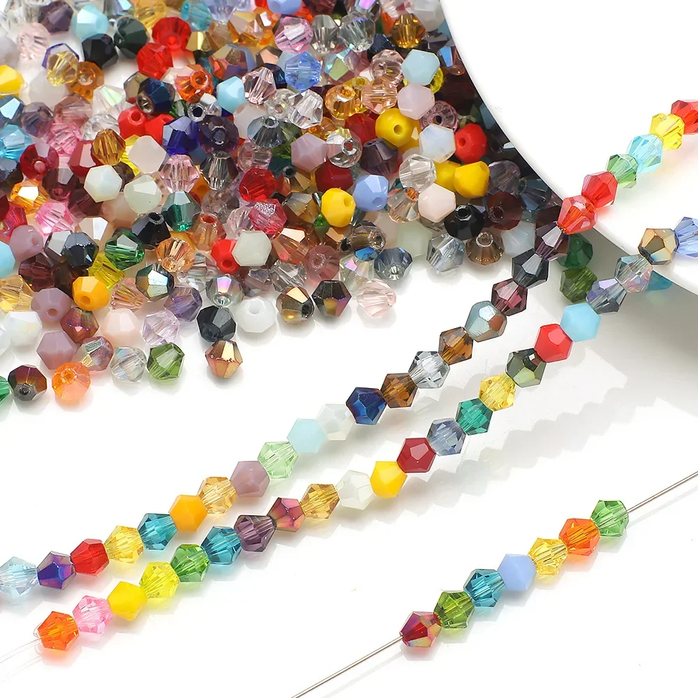 100Pcs Shiny Crystal Loose Spacer Glass Bead Colorful Bicone Glass Bead for Jewelry Making Bracelet Necklace Pendant Accessories