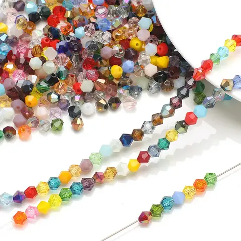 100Pcs Shiny Crystal Loose Spacer Glass Bead Colorful Bicone Glass Bead for Jewelry Making Bracelet Necklace Pendant Accessories