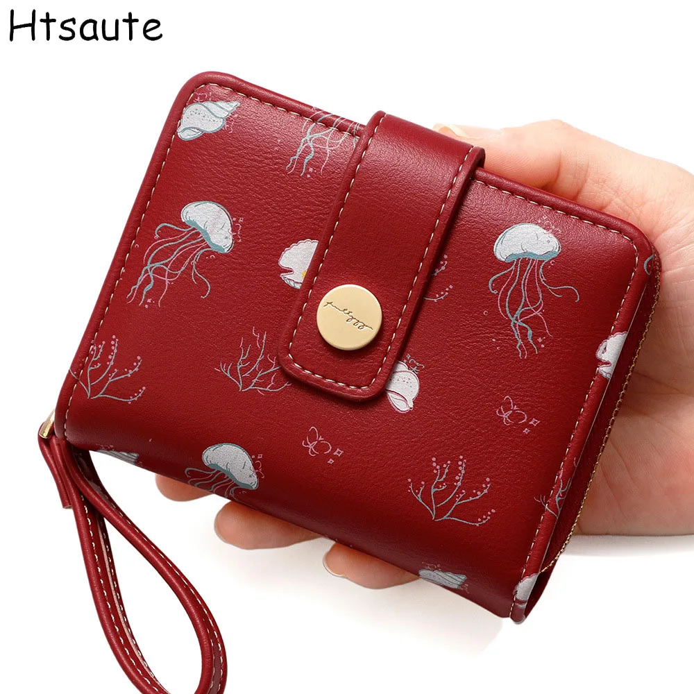 Brand Wallets For Women 2026 New Women's Short Wallet Buckle PU Leather Printed Coin Purse Mini Female Purses Carteras