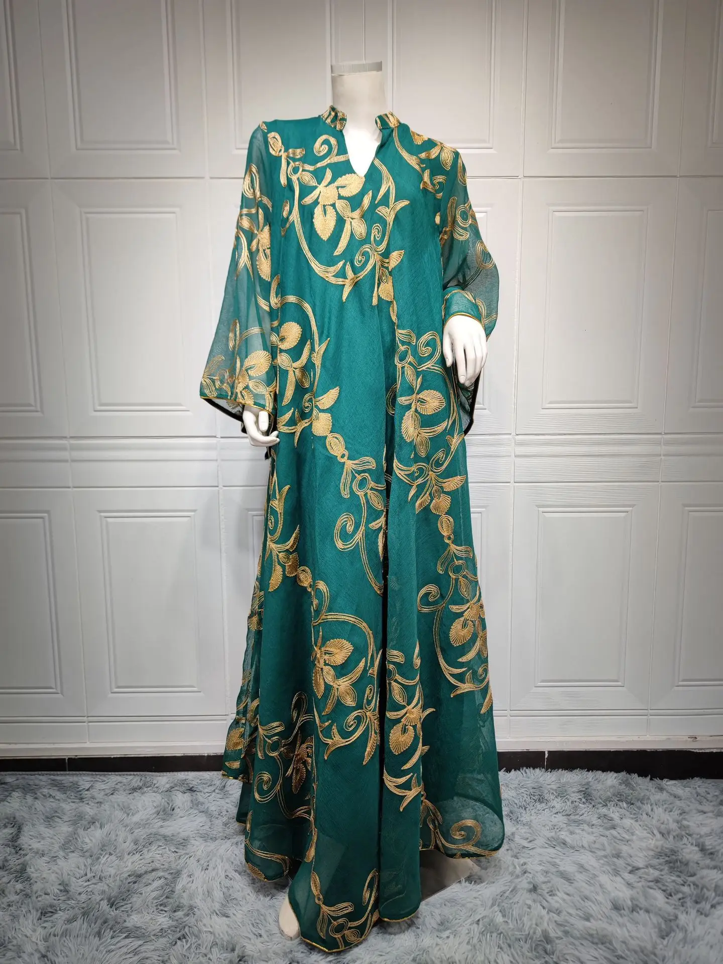 Ramadan Robe Dresses For Women 2023 Elegant Long Sleeve Embroidery Evening Party Dubai Abaya Muslim Casual Dress