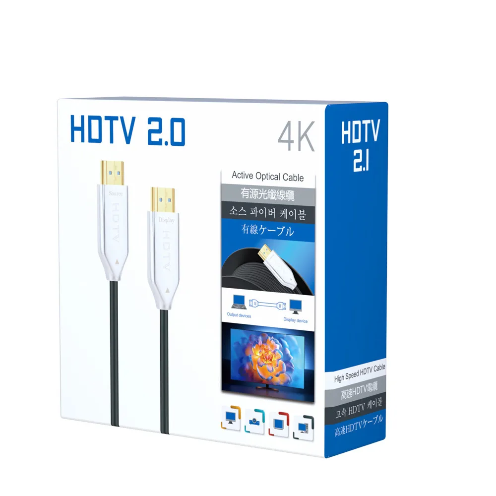 Aktywny kabel optyczny światłowodowy HDTV 2.0 4K 60Hz 18Gbps ultraszybki z męskiego na męskie HDR do monitora projektora 10m 20m 30m 40m 50m