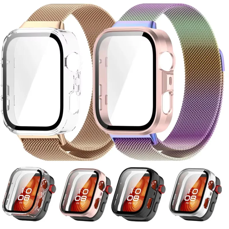 Metall-Milanese-Armband für Huawei Watch Fit 4 Pro, bequemes Band, Huawei Watch Fit 4, Fit 3-PC-Gehäuse, Displayschutzfolie, Stoßstangenhülle