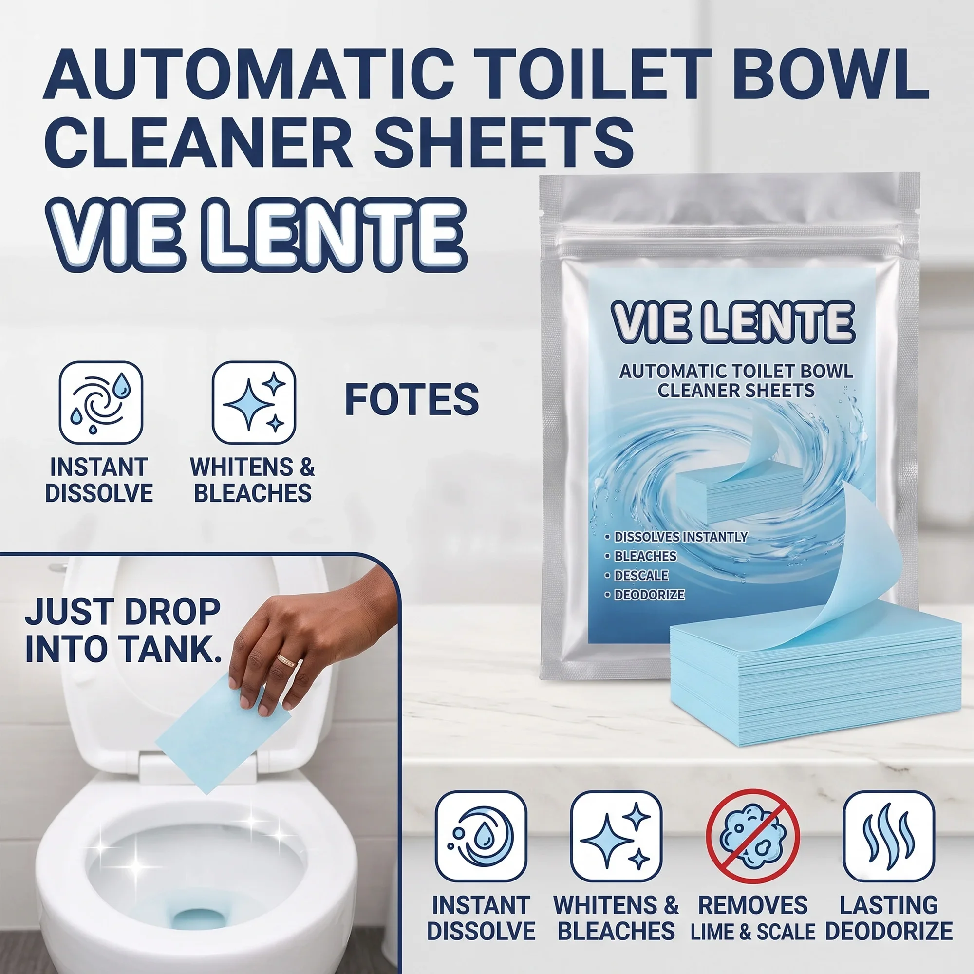 Deep Cleaning Toilet Cleaner Strips Descaling Blue Detergent Sheets Septic Safe Dissolving Eco Foam Eco-Friendly Bathroom Wash