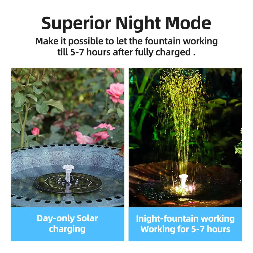 Floating Solar Bird Bath Water Fountain Lights Garden Waterfall Fountain Pond Solar Panel Powered Water Pump Garden Decoration